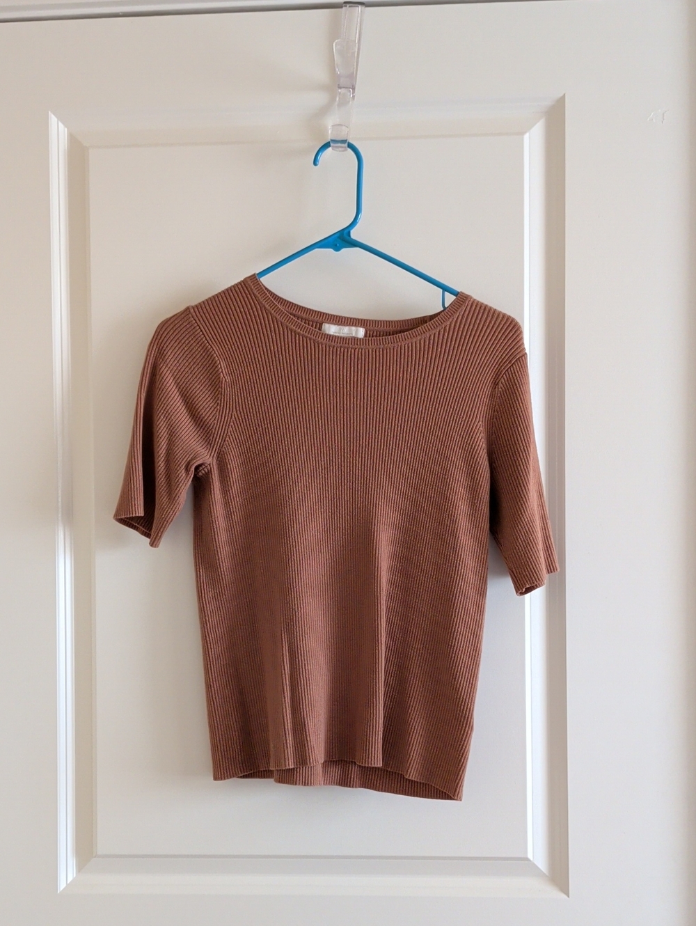 H&M Ribbed Short Sleeve Crewneck Top - Chestnut Brown